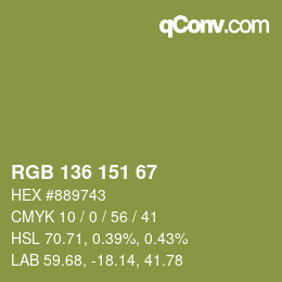 Color code: RGB 136 151 67 | qconv.com