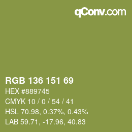 Color code: RGB 136 151 69 | qconv.com
