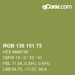 Color code: RGB 136 151 73 | qconv.com