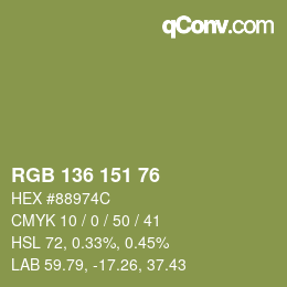 Color code: RGB 136 151 76 | qconv.com