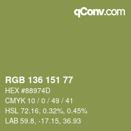 Color code: RGB 136 151 77 | qconv.com