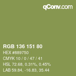 Color code: RGB 136 151 80 | qconv.com