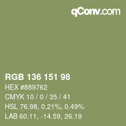 Color code: RGB 136 151 98 | qconv.com