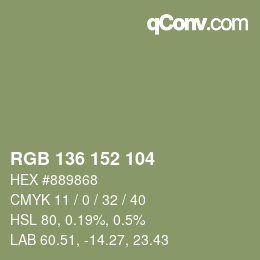 Color code: RGB 136 152 104 | qconv.com