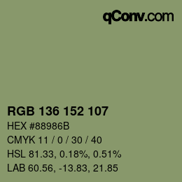Color code: RGB 136 152 107 | qconv.com