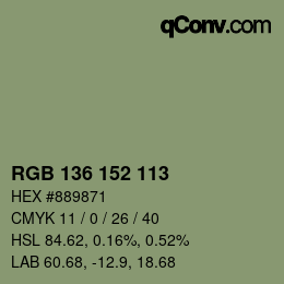 Color code: RGB 136 152 113 | qconv.com