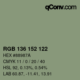 Color code: RGB 136 152 122 | qconv.com