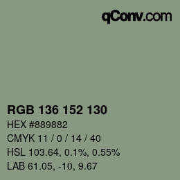 Color code: RGB 136 152 130 | qconv.com