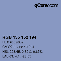Color code: RGB 136 152 194 | qconv.com