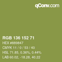 Color code: RGB 136 152 71 | qconv.com