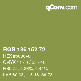 Color code: RGB 136 152 72 | qconv.com