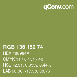 Color code: RGB 136 152 74 | qconv.com