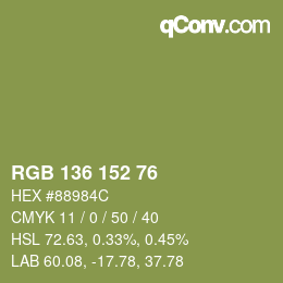 Color code: RGB 136 152 76 | qconv.com