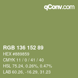 Color code: RGB 136 152 89 | qconv.com
