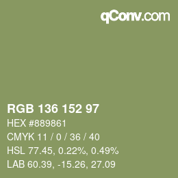 Color code: RGB 136 152 97 | qconv.com