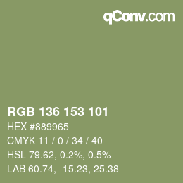 Color code: RGB 136 153 101 | qconv.com