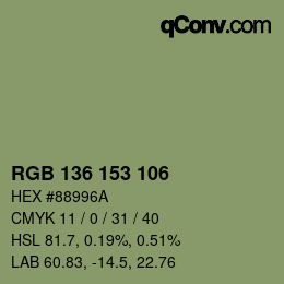 Color code: RGB 136 153 106 | qconv.com