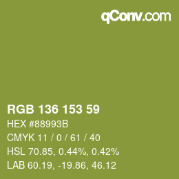 Color code: RGB 136 153 59 | qconv.com