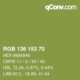 Color code: RGB 136 153 70 | qconv.com