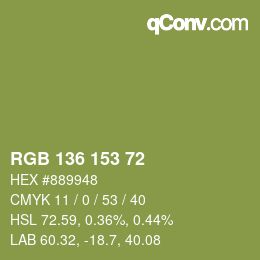 Color code: RGB 136 153 72 | qconv.com