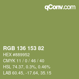 Color code: RGB 136 153 82 | qconv.com