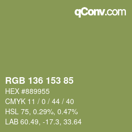 Color code: RGB 136 153 85 | qconv.com