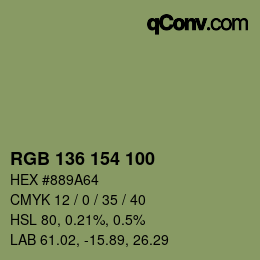 Color code: RGB 136 154 100 | qconv.com