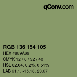 Color code: RGB 136 154 105 | qconv.com