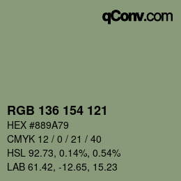 Color code: RGB 136 154 121 | qconv.com