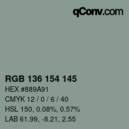 Color code: RGB 136 154 145 | qconv.com