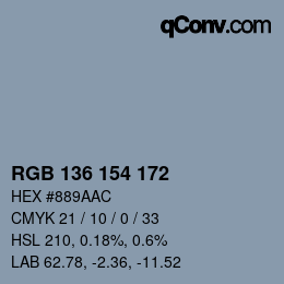 Color code: RGB 136 154 172 | qconv.com