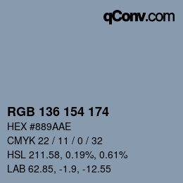 Color code: RGB 136 154 174 | qconv.com