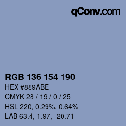 カラーコード: RGB 136 154 190 | qconv.com