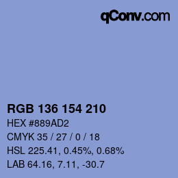 Color code: RGB 136 154 210 | qconv.com