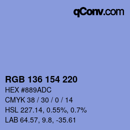 Color code: RGB 136 154 220 | qconv.com
