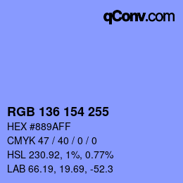 カラーコード: RGB 136 154 255 | qconv.com