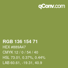 Color code: RGB 136 154 71 | qconv.com