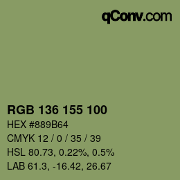 Color code: RGB 136 155 100 | qconv.com