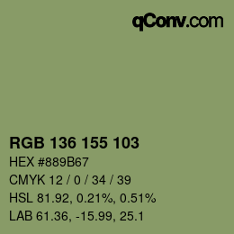 Color code: RGB 136 155 103 | qconv.com