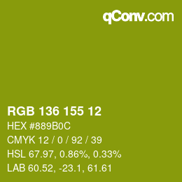 Color code: RGB 136 155 12 | qconv.com