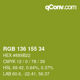 Color code: RGB 136 155 34 | qconv.com