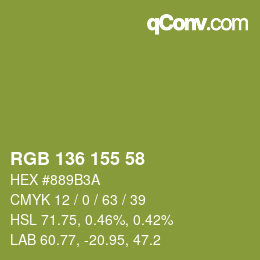 Color code: RGB 136 155 58 | qconv.com