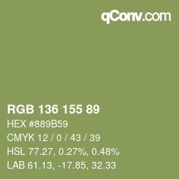 Color code: RGB 136 155 89 | qconv.com