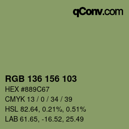 Color code: RGB 136 156 103 | qconv.com
