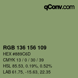 Color code: RGB 136 156 109 | qconv.com