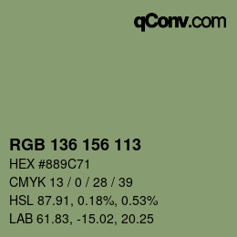 Color code: RGB 136 156 113 | qconv.com