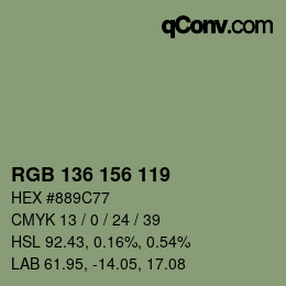 Color code: RGB 136 156 119 | qconv.com