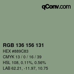 Color code: RGB 136 156 131 | qconv.com