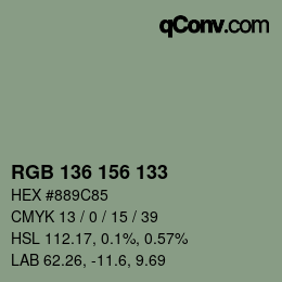 Color code: RGB 136 156 133 | qconv.com