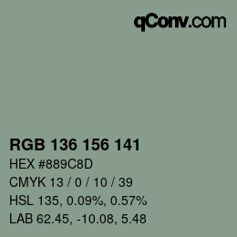 Color code: RGB 136 156 141 | qconv.com